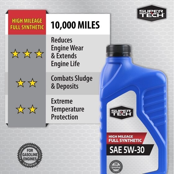(2 pack) Super Tech High Mileage Full Synthetic SAE 5W-30 Motor Oil, 1 Quart
