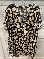 SheIn Curve Dress Womens 2XL Black Leopard Print V Neck Shift Short Sleeve