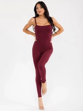 WOMEN'S SLEEVELESS OPEN BACK SKINNY LEG RIBBED JUMPSUIT