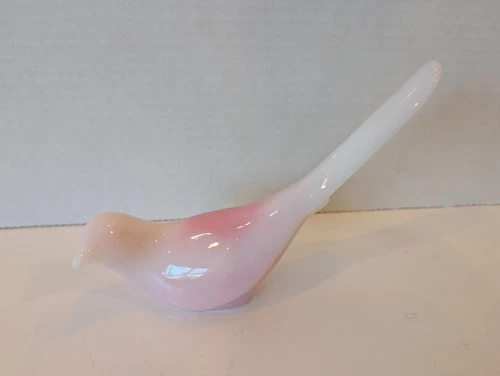 Vintage Fenton Pink Rosalene Art Glass Long Tail Bird of Happiness Dove Figurine