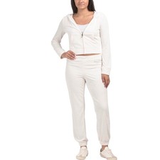 Juicy Couture Velour Tracksuit Cream Hoodie Pants L see measurements in pics
