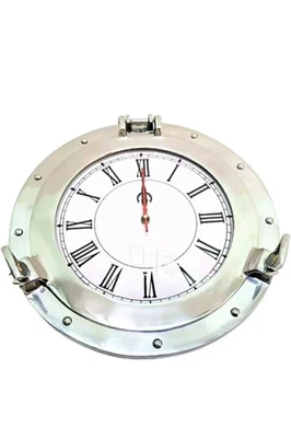 Antique Silver Maritime Coastal Home Decorative Marine Brass Porthole Clock - Image 1 of 4
