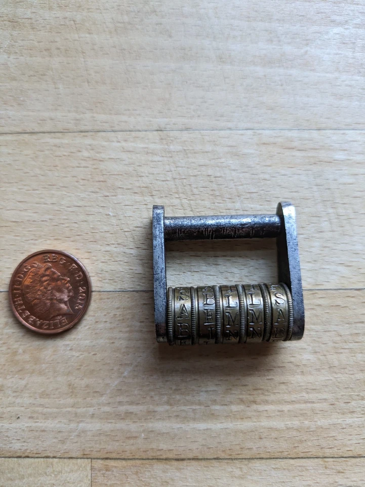 Rare Antique Lock 5 Five Cylinder Letter Combination - Image 2 of 2