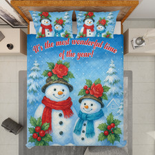 Snowman Couple Christmas It's The Most Wonderful Time Of The Year Quilt Bed Set