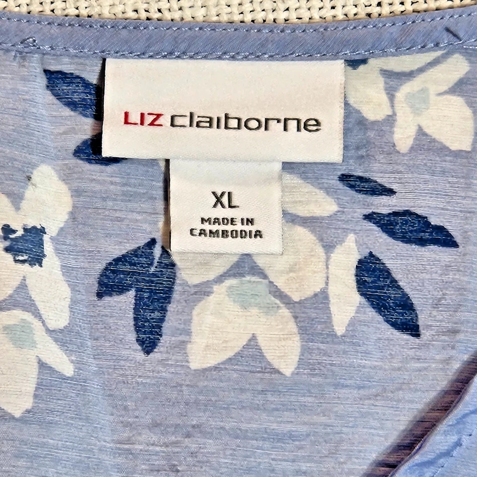 Blusa Azul Flor Manga Larga Para Mujer XL Por Liz Claiborne Nueva Venta al por menor $44 Foto 3 de 3