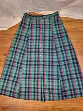 Vtg Erika Classics Clothing Co Green Plaid Seersucker Full Button Skirt...