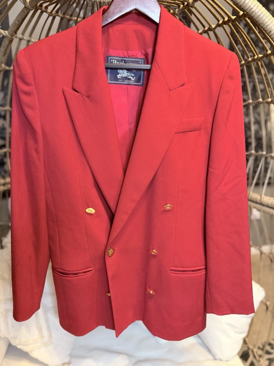 Blazer vintage Burberrys chaqueta para mujer roja lana manga larga botones dorados talla 6