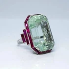 Vintage Art Deco Style 7CT Aquamarine & Ruby Halo Wedding Ring 14K White Gold FN