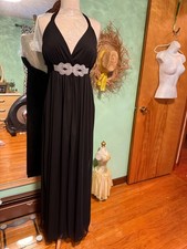 Thea Dora Black Evening Cocktail Prom Dress size 22 Stretch Halter  Crystal