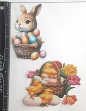 Lot of 2 Easter Bunny Chicks Basket Eggs Flower SINGLE LAYER Embellishments 1088