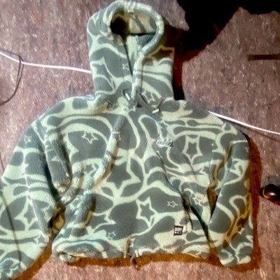 a lab Men's Green Fleece Pullover Hoodie Abstract Pattern Long Sleeve Size L