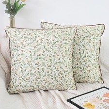 Image of NIULAA Double-Sided Velvet Cushion Covers 50cm x 50cm Green & Brown Floral Cush