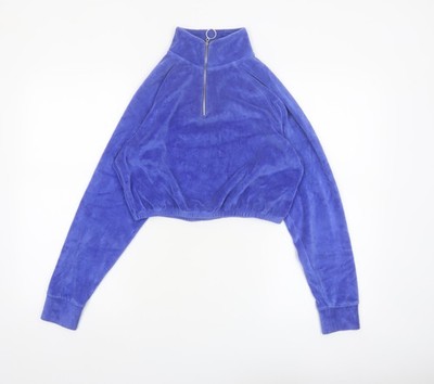 Neu Girl Order Damen blau Velours 1/2 Reißverschluss kurzes Sweatshirt Small
