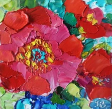 Miniature Original Oil Painting Poppies Flowers Impasto Artwork on panel 4x4in