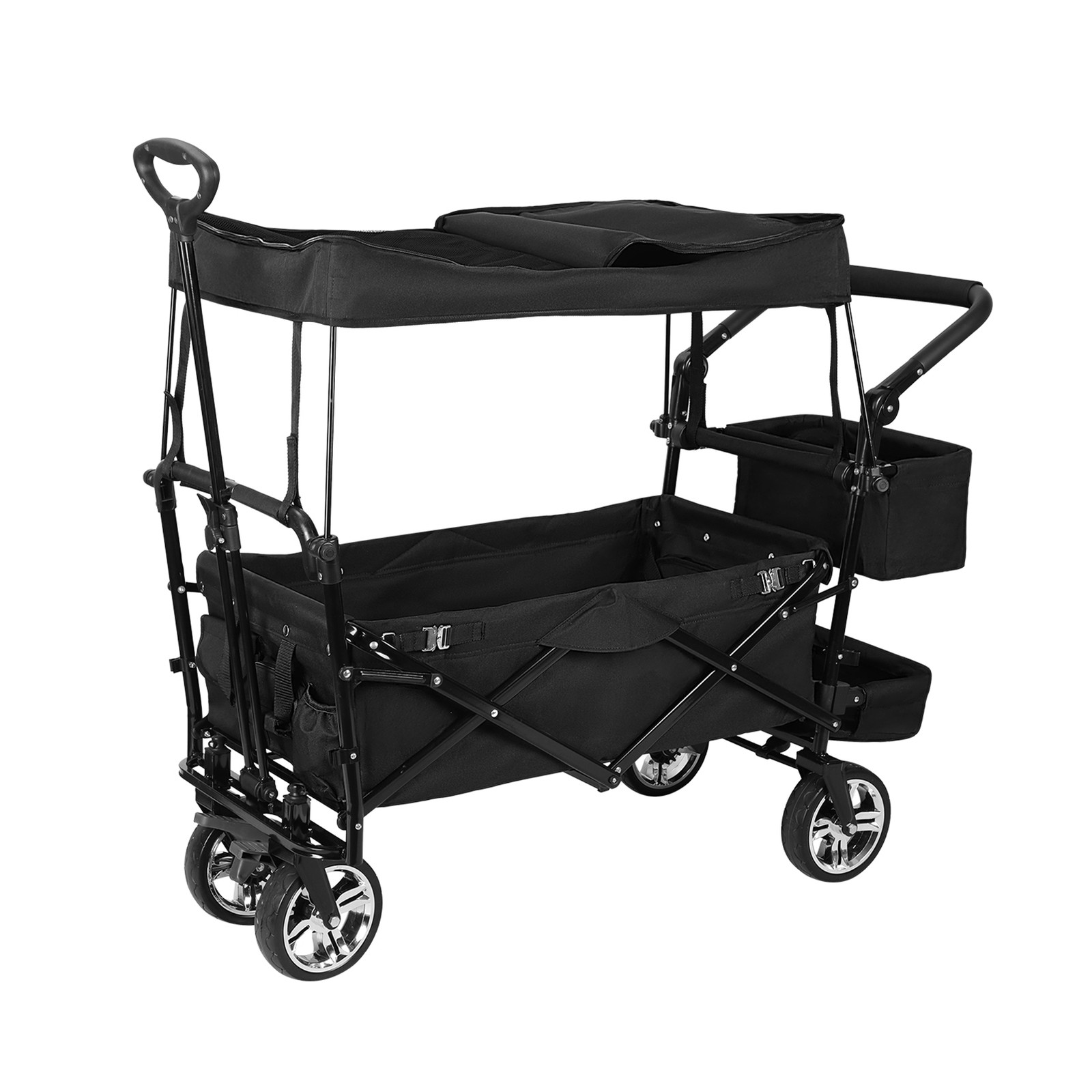 Foldable Utility Wagon with Canopy, Camping Garden Cart with Adjustable Handle 