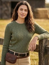 NWT Polo Ralph Lauren Cable-Knit Cotton Crewneck in Grey Green Heather Sweater M