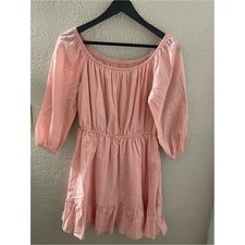 SHEIN Women's Light Pink Ruffle Hem Mini Peasant Dress Medium