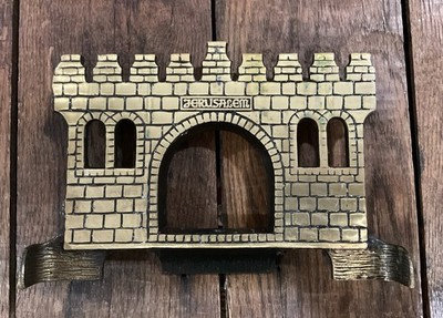 Vintage Menorah Jerusalem Wall Design Judaica Solid Brass 6  X 9 