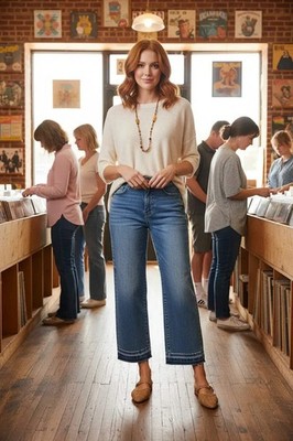 RISEN Boyfriend Jeans - Slouchy Cropped Plus Size Raw Hem