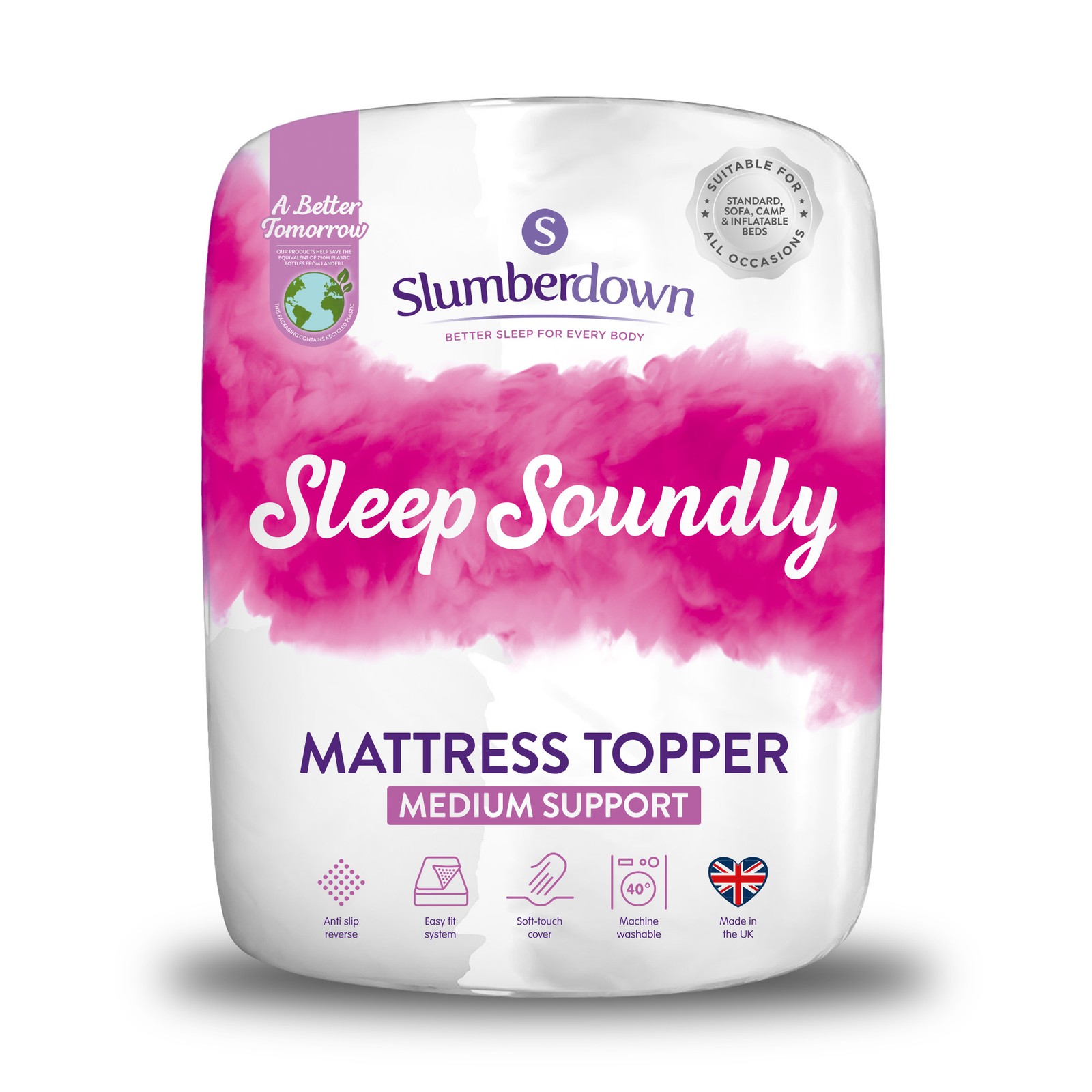 Slumberdown Unisex White Sleep Soundly Rebound Mattress Topper In | Size: Single - Image 2
