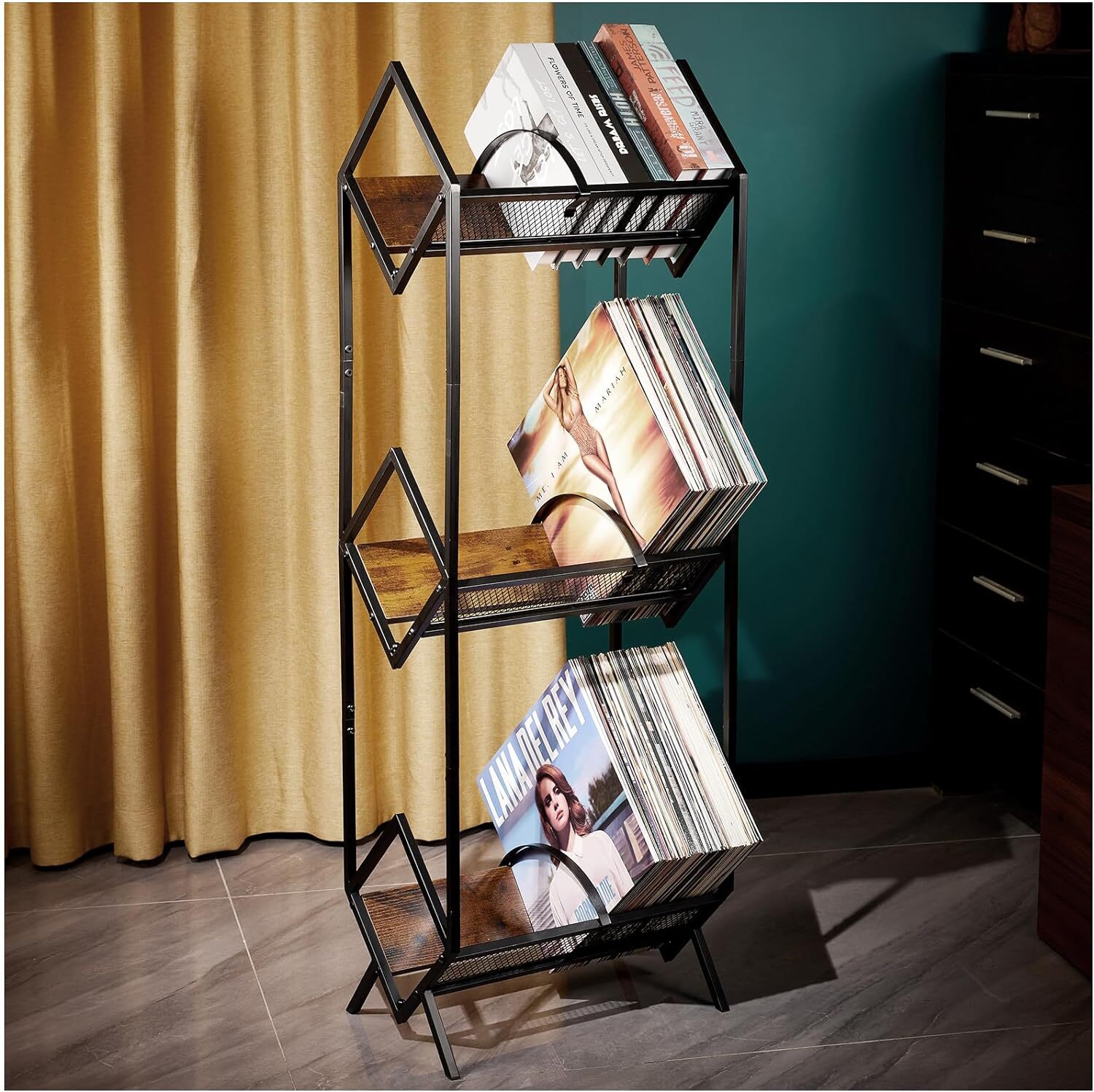 Vinyl Record Holder, LP Storage Shelf, 3-Tier 3 tier retro color