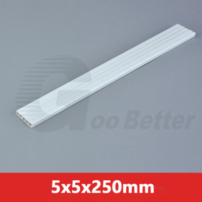3/4/5/6x250 mm Vierkant ABS Kunststoff Hohlrohr Stab Stange weiß Modellbau Handwerk DIY