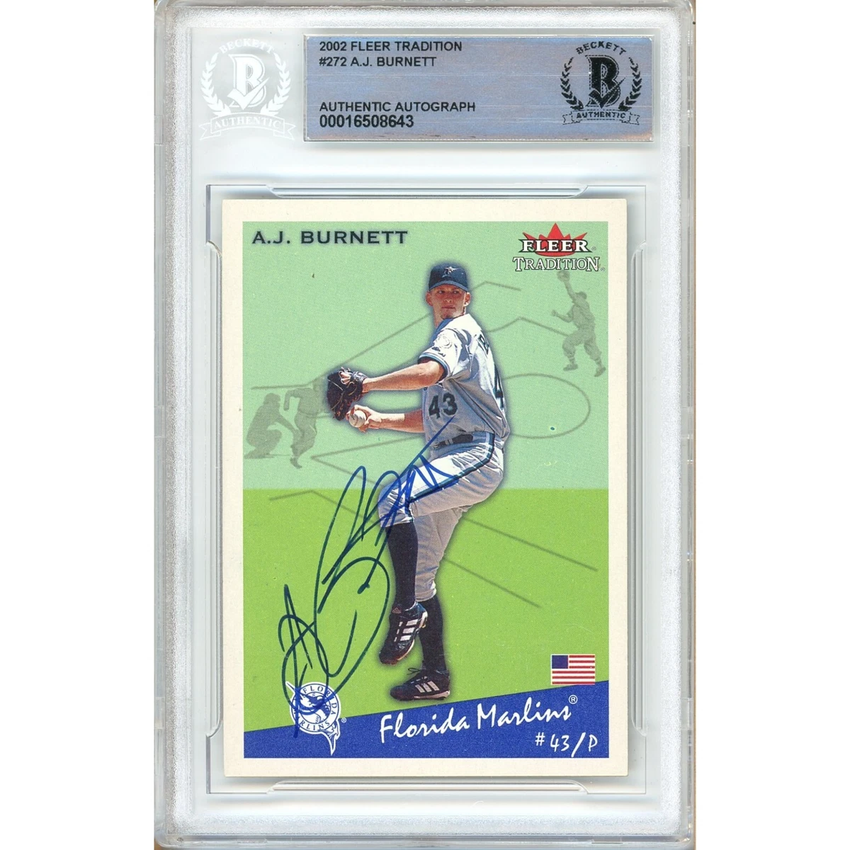 A. J. Burnett Florida Marlins Baseball Autographed Sports Trading