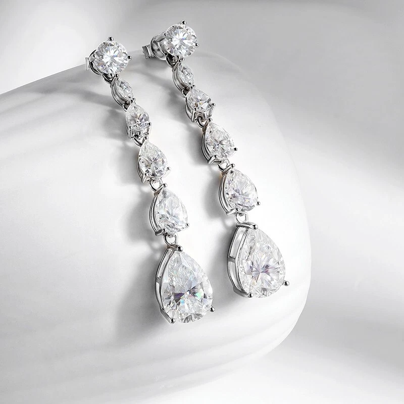 Pendientes colgantes de moissanita corte pera D VVS1 para mujer boda fiesta joyería Foto 2 de 4