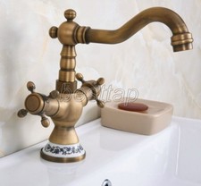 Antique Brass Dual Handles Swivel Kitchen Vessel Sink Faucet Mixer Tap snf601