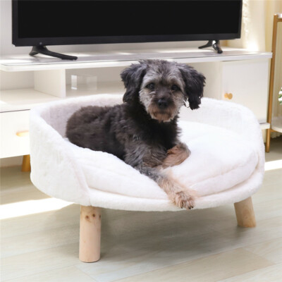 Dog Sofa Couch Lounge Elevated Cat Bed Pet 3-Legged Stool Raised Bed w/ Cushion