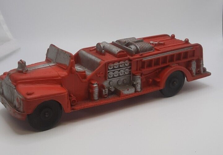 Auburn Rubber Fire Truck , Fireman Figure & Green Rescue Truck Vintage 1950's