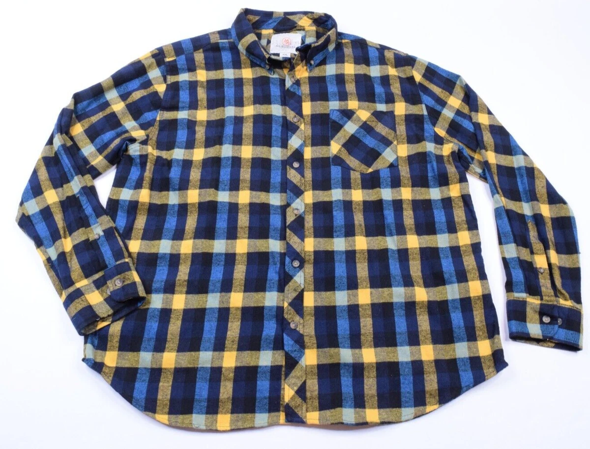 men's navy and yellow plaid shirt
