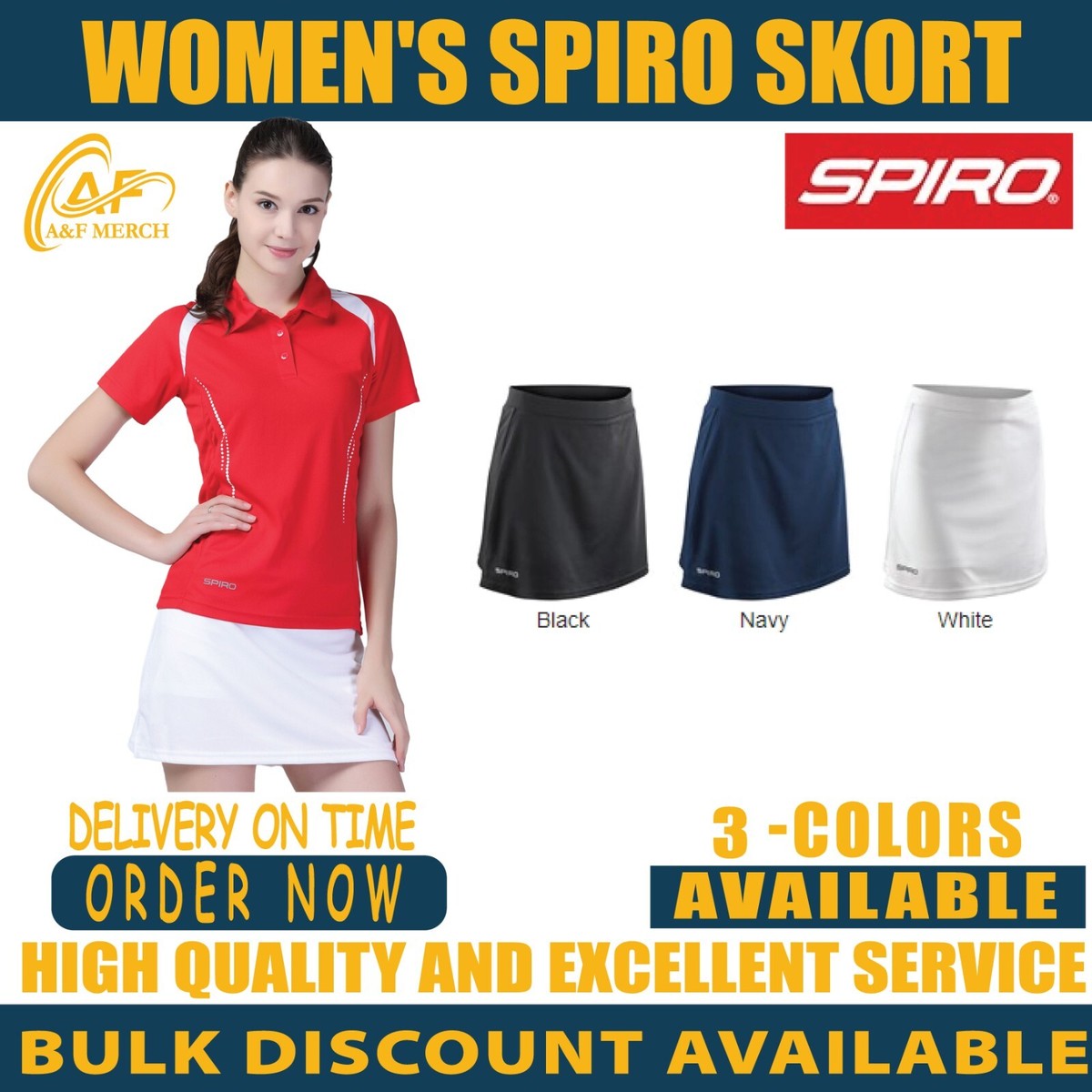 Women's Spiro Skort Breathable Lightweight Quick Dry Polyester Sports S261F