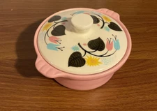 vtg MCM  pastel pink blue flowers 1950’s Northington style Covered Dish 5" Round