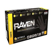 SAS Safety 66517 Raven Powder-Free Disposable Black Nitrile 7-Mil Gloves, 100...