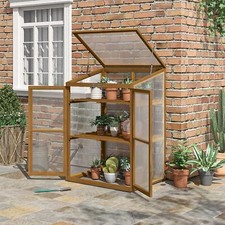 Wooden Cold Frame Greenhouse Small Mini Planter Box with Shelves Outdoor Indoor
