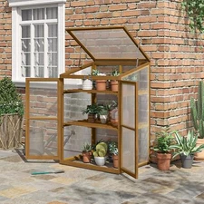 Wooden Cold Frame Greenhouse Small Mini Planter Box with Shelves Outdoor Indoor