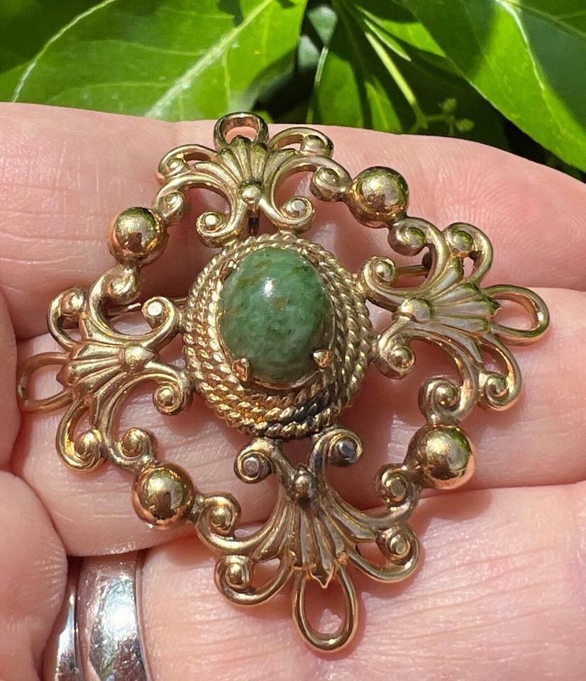 DE COLECCIÓN ORO 12K RELLENO IRLANDÉS MÁRMOL CONNEMARA GRANDE ORNAMENTADO BROCHE COLGANTE