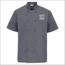 Image of Personalised Embroidered Chefs Jacket Short Sleeve Unisex ANY TEXT Custom Jacket