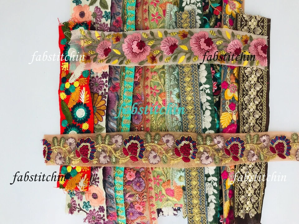 10 Pcs Embroidered Lace Trim Remnants Borders for Crafting, Sewing, Decorating - Image 3 of 4