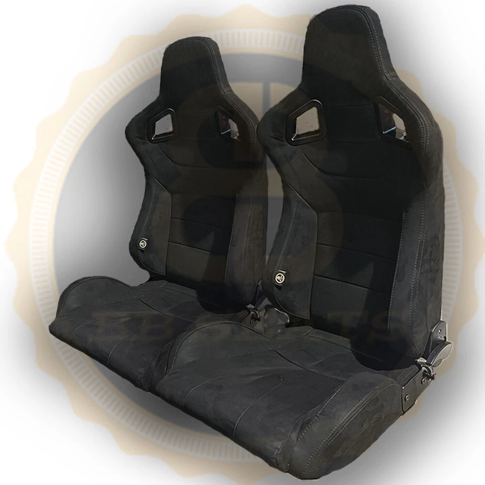 Pair Suede Alcantara BB6 Reclining Titling Car Bucket Sports Racing Seats BLACK