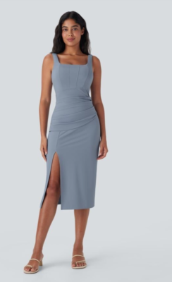 airy blue dress Comfy Straight Slit Suit Pants main image 0