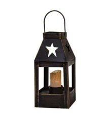 Mini Decorative Lantern With Star Cutout - Primitive Black  - Flameless Candle
