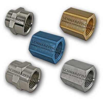 Muffe Reduziermuffe Messing Alu Edelstahl Gewinde Fitting Luft Druckluft Wasser