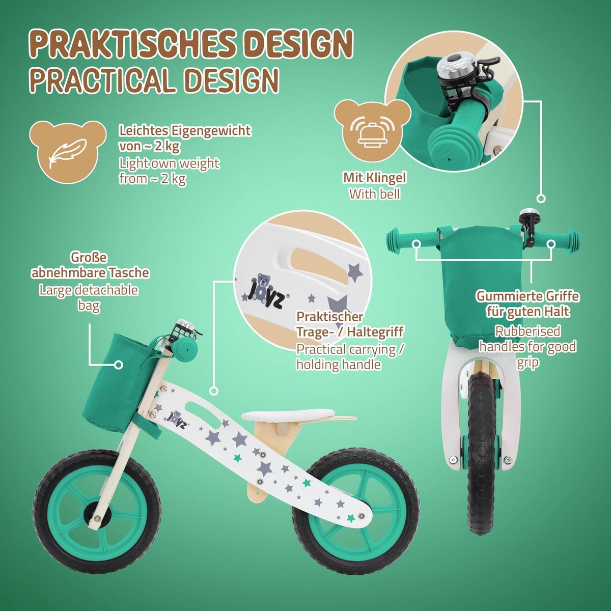 Mini-Draisienne Joyz Enfant – Vélo D'apprentissage Bois Vert (2 Ans+)