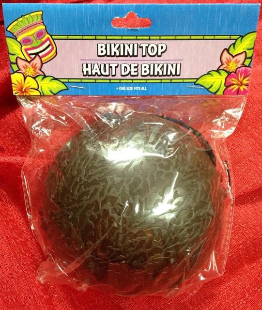 Hawaiian Coconut Bra Luau Costume Bikini Top Plastic Adult Brown for