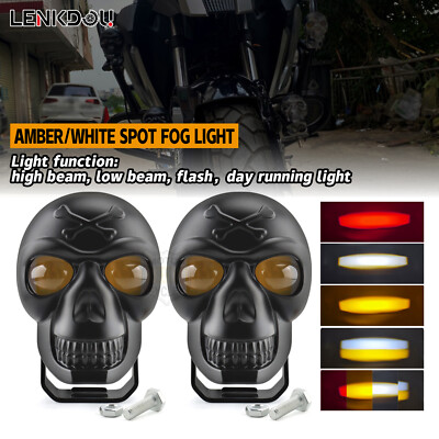 Skull Motorcycle Headlight DRL Fog Lights Driving Running Light Skull Spotlights
