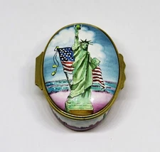 HALCYON DAYS ENAMEL BOX - TIFFANY - STATUE OF LIBERTY - NEW YORK CITY - JULY 4TH