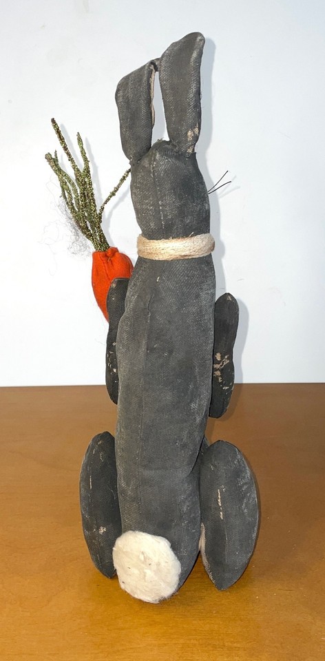 Handmade Primitive Plush Black Folk Art Bunny Rabbit w/ Carrot Muslin ...
