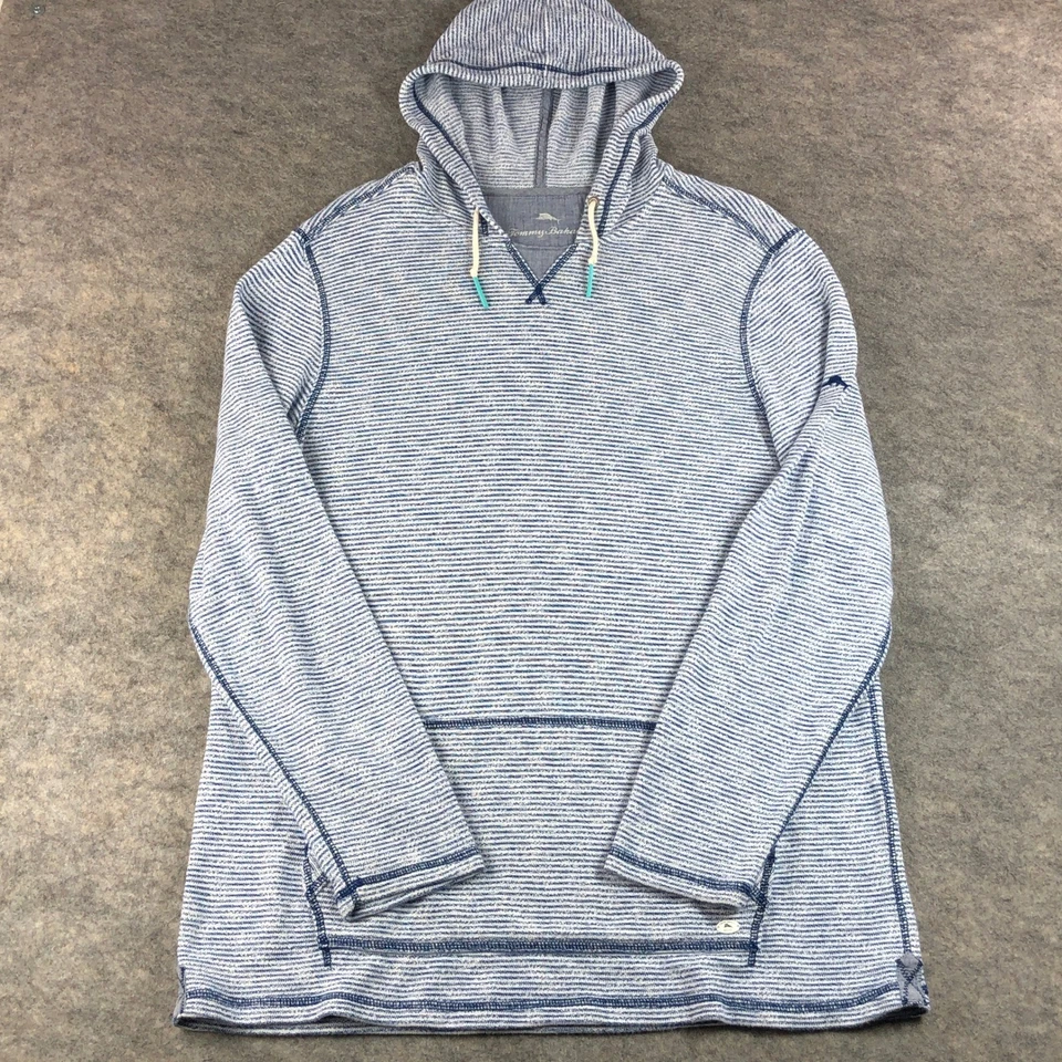 Tommy Bahama Para Hombre XLT Azul Blanco Rayas Mezcla de Algodón Pullover Sudadera con Capucha Informal Foto 2 de 4